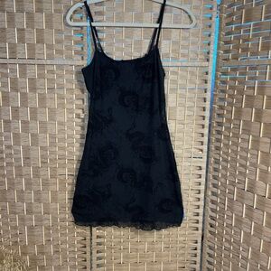 Dragon Embossed Black Lace Slip Dress